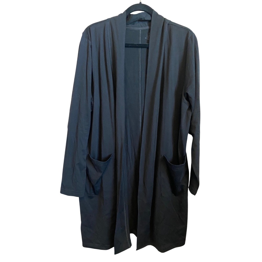 Woolx‎ Paisley Black Merino Wool Blend Open Front Long Cardigan Sweater 1X